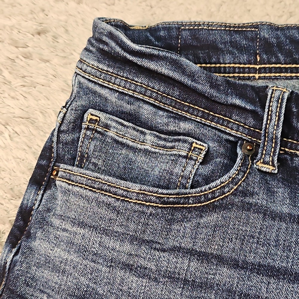 BKE Payton Jeans Womens 33x34 Blue Mid Rise Skinny Dark Wash Faded Preppy Buckle - Picture 4 of 16